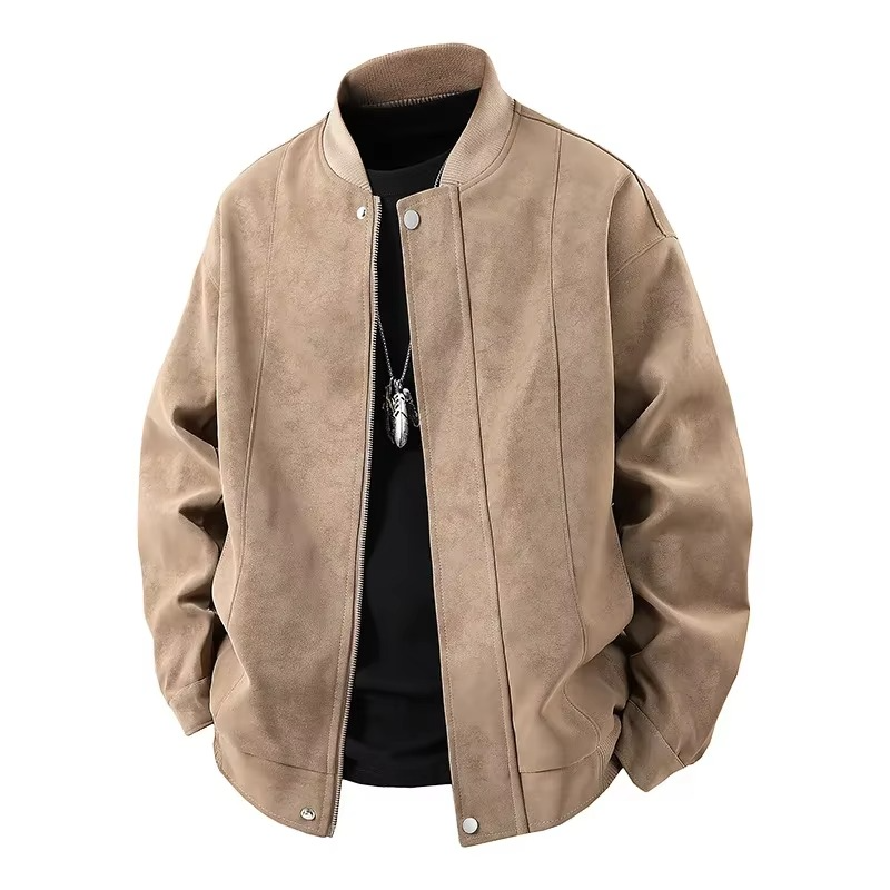 Veste Homme Léger Style Hong Kong Cuir Synthétique Printemps 2025 Bomber Streetwear Amawinc