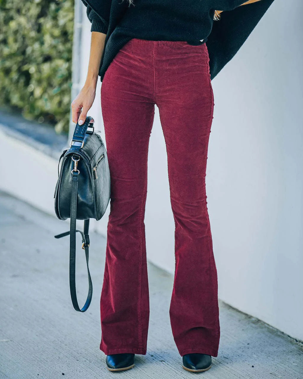 Pantalon Femme Velours Côtelé Taille Haute Jambe Évasée Douceur Texturée Style Nordique