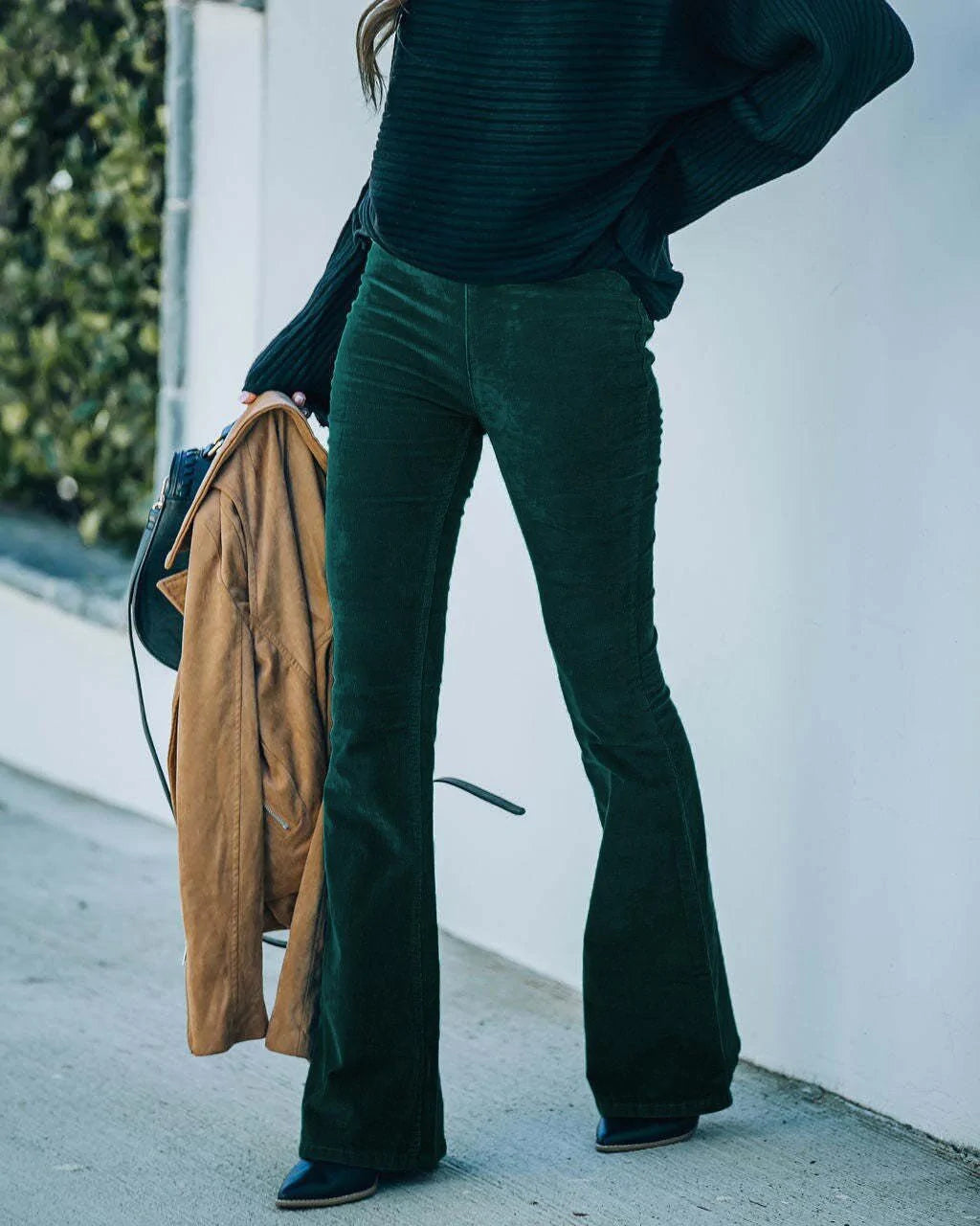 Pantalon Velours Côtelé Femme Haute Taille Pattes Évasées Vintage Doux Rétro Élégant Chic