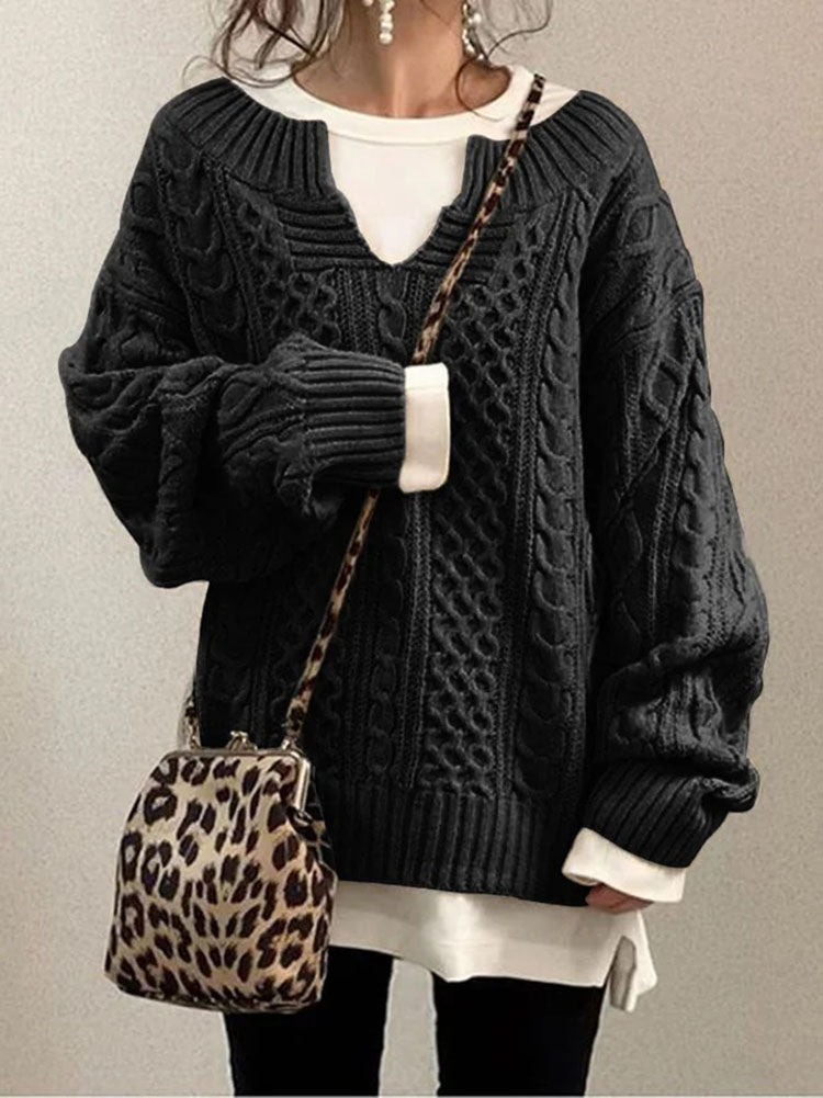 Pull Femme Col V Maille Torsadée Claire Chic Classique Confortable Pour Automne Hiver