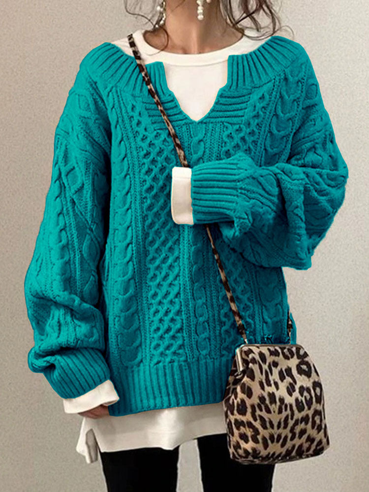 Pull Femme Col V Maille Torsadée Claire Chic Classique Confortable Pour Automne Hiver