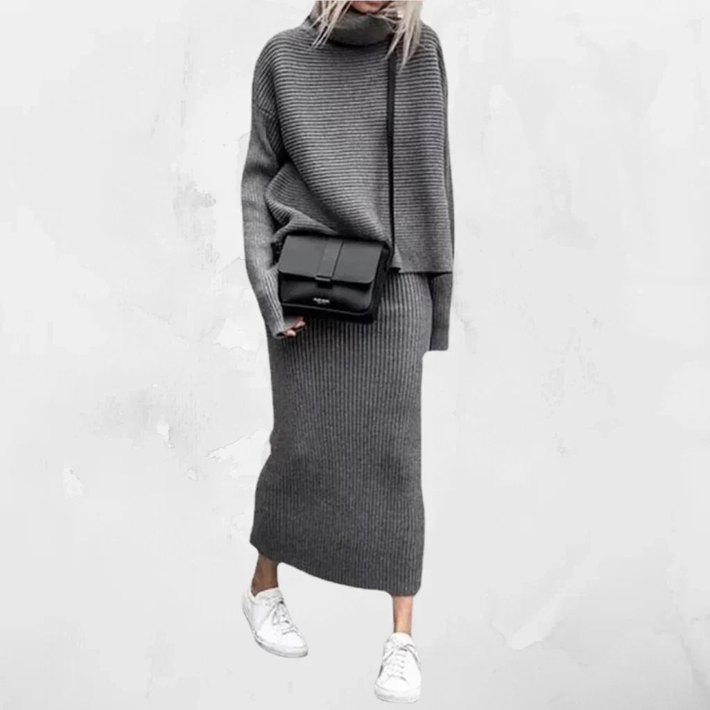 Natalie Ensemble Pull Pour Femme Et Jupe À Côtes Confortable Pour La Maison Et Détente Élégante