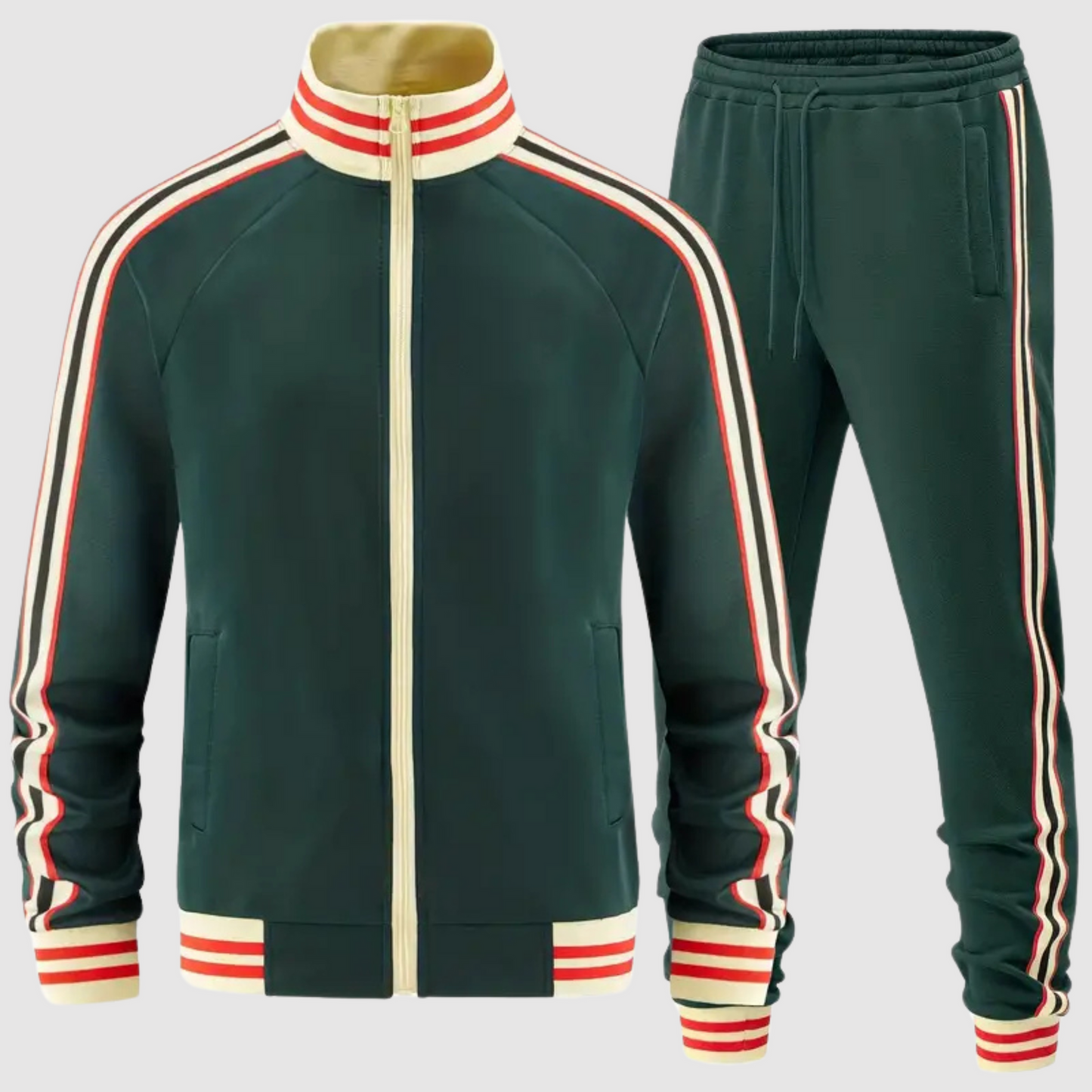Ensemble Survêtement Homme Deux Pièces Avec Veste Zip Intégrale Et Pantalon Slim Décontracté Rayé