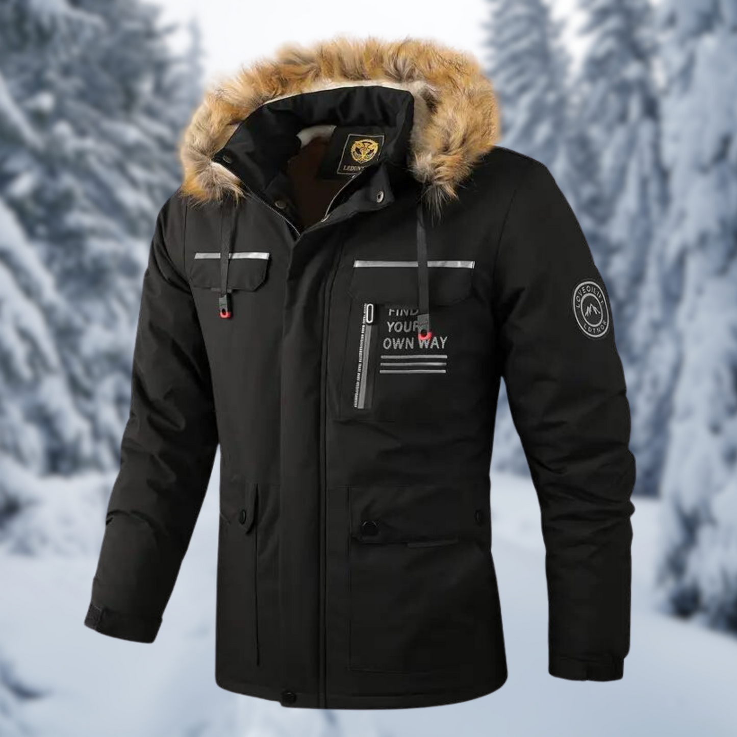 Veste Homme Isolée Xavier Pour Hiver Avec Capuche En Fourrure Synthétique Imperméable Amawinc