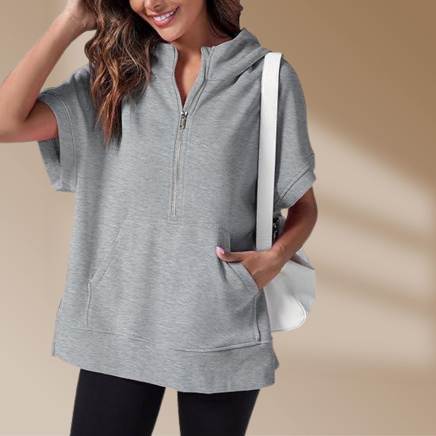 Damen-Sweatshirt mit kurzem Zipper, Übergröße, Florentiner Style