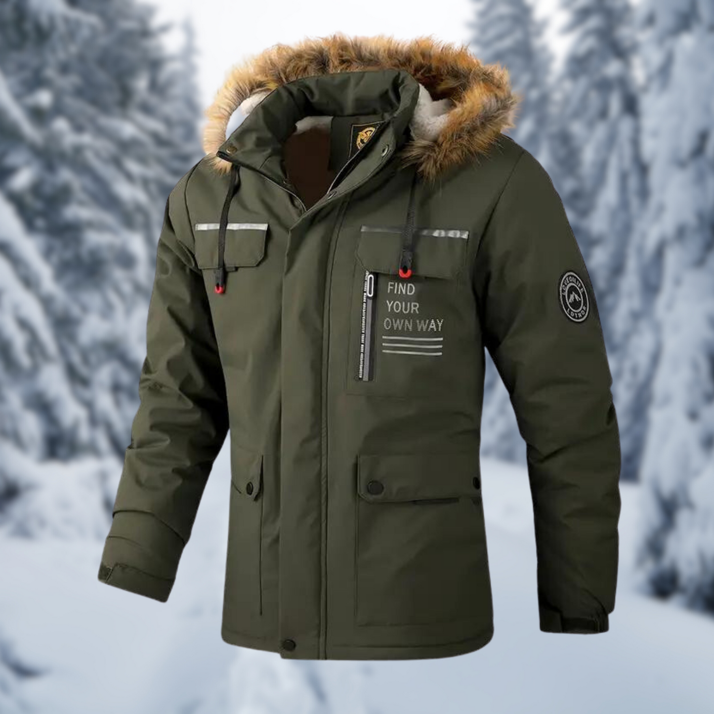 Veste Homme Isolée Xavier Pour Hiver Avec Capuche En Fourrure Synthétique Imperméable Amawinc