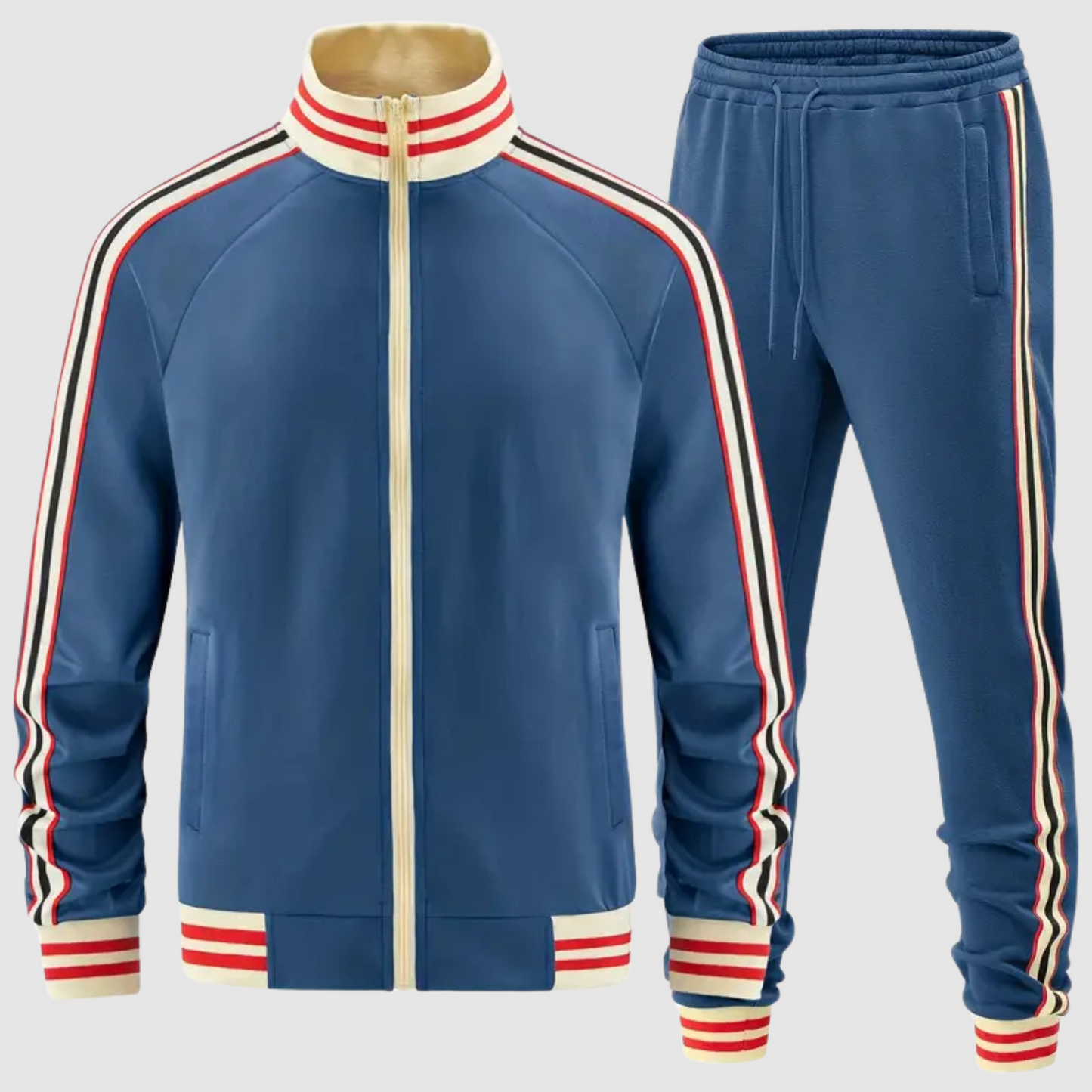 Ensemble Survêtement Homme Deux Pièces Avec Veste Zip Intégrale Et Pantalon Slim Décontracté Rayé