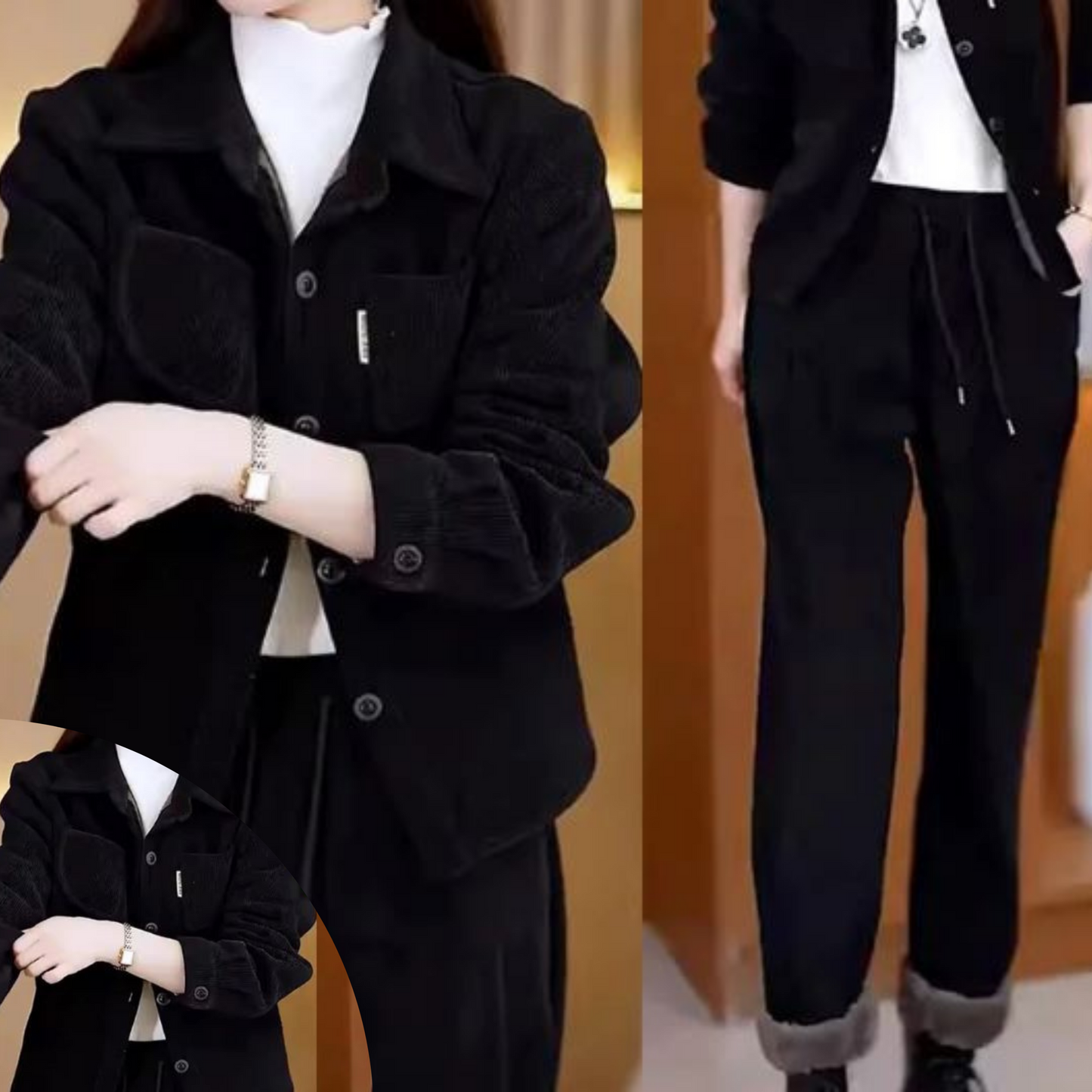 Avelena Damen Winter Vintage Anzug: Jacke und Hose