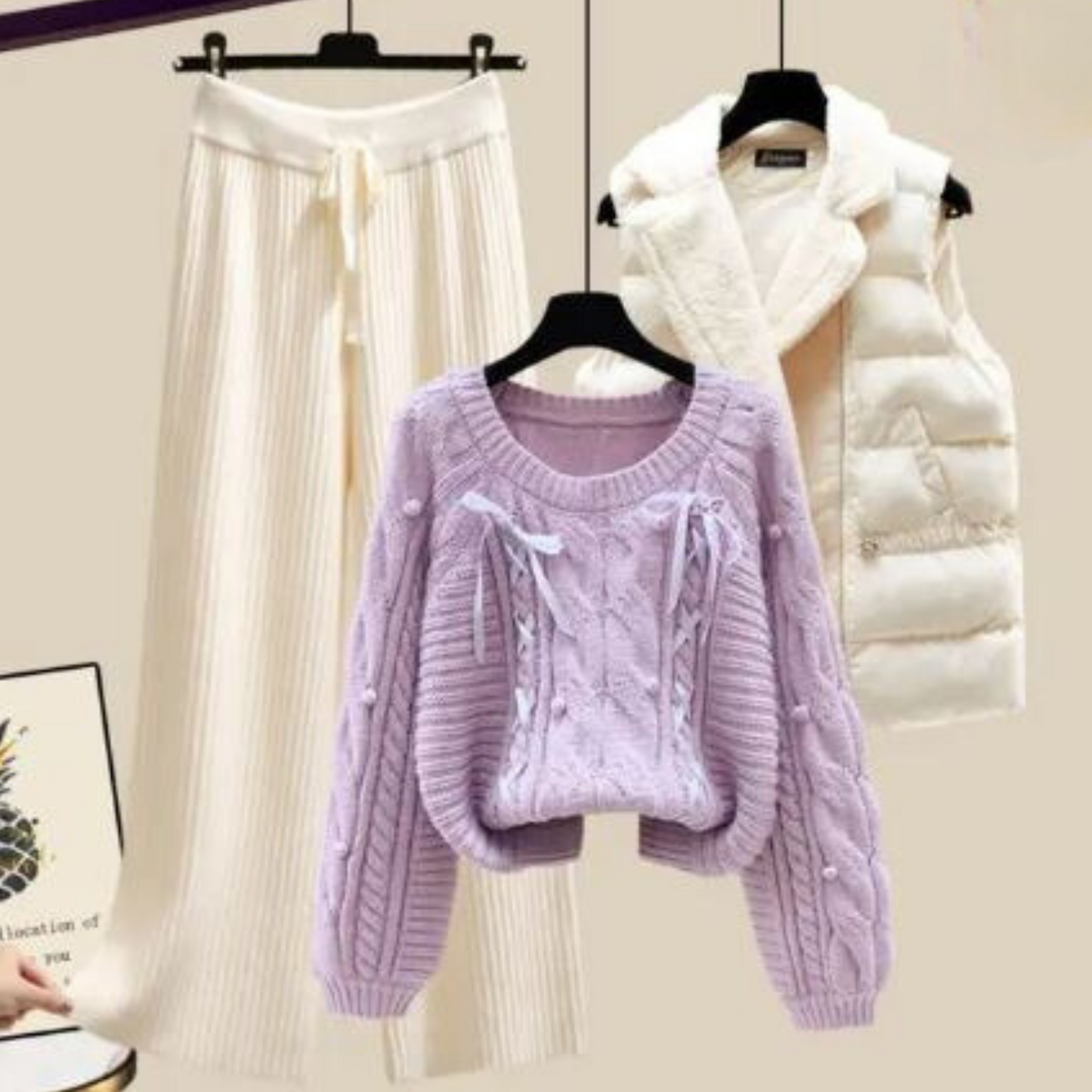 Damen-Outfit: Weste, Pullover & weite Hose (Widar 3-teilig)