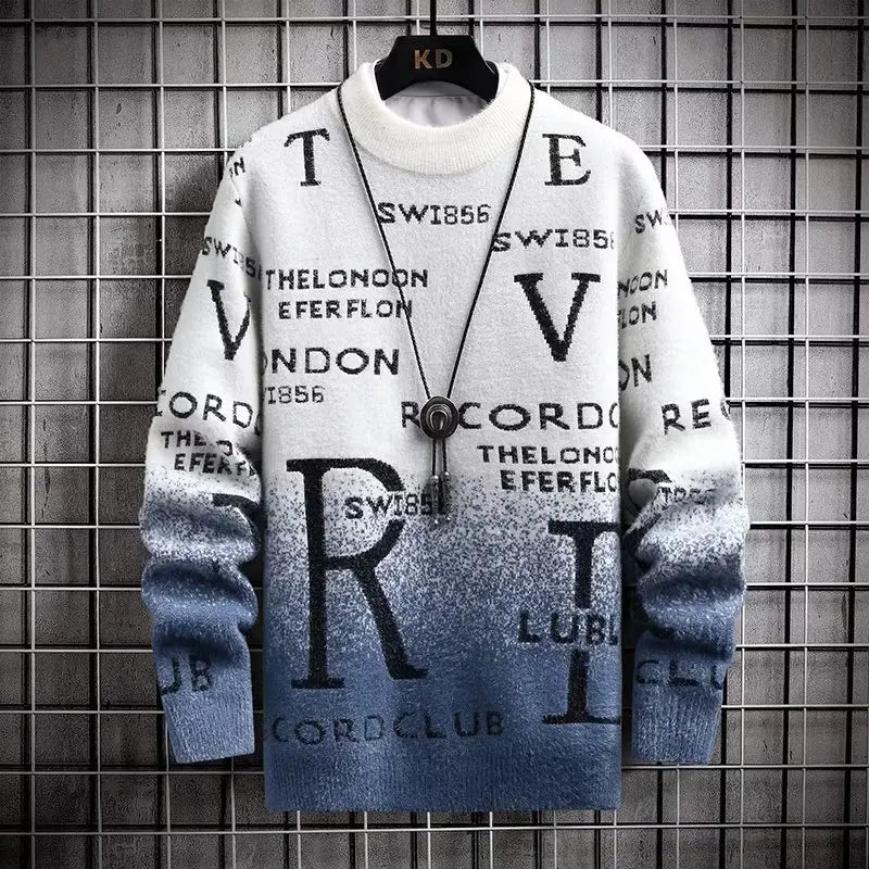 Pull Homme En Maille Effet Laine Col Rond Imprimé Texte Décontracté Collection Nordisk Flair Amawinc