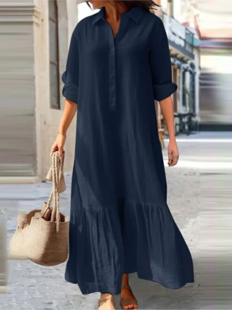 Robe Maxi Chemise Laura à Plis en Coton 100 pour Femme Amawinc Respirante et Polyvalente du Quotidien aux Occasions