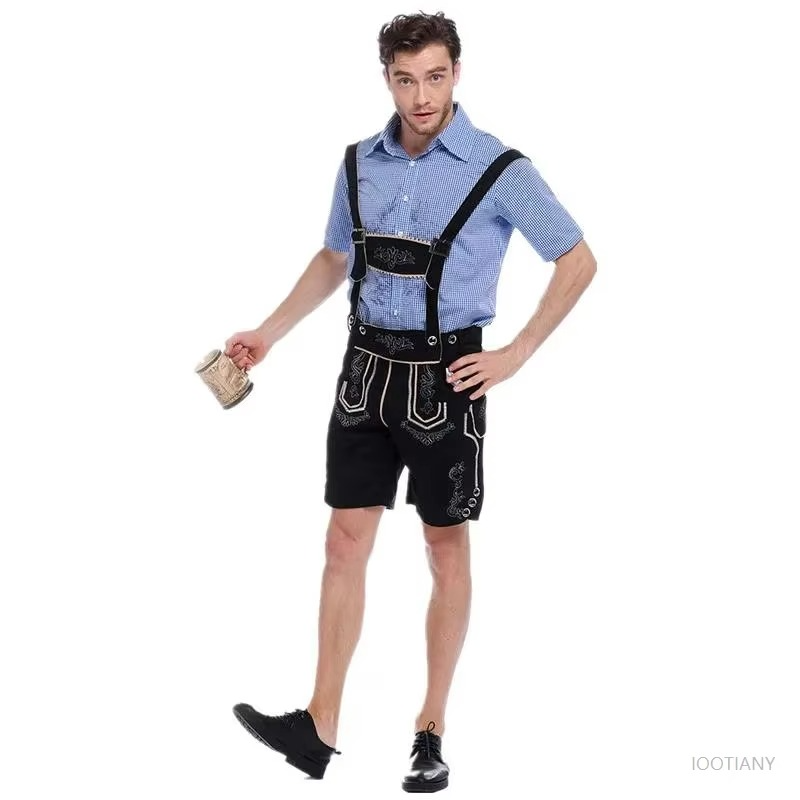 Amawinc Costume Lederhosen Bavarois Traditionnel pour Homme avec Bretelles Tenue Oktoberfest