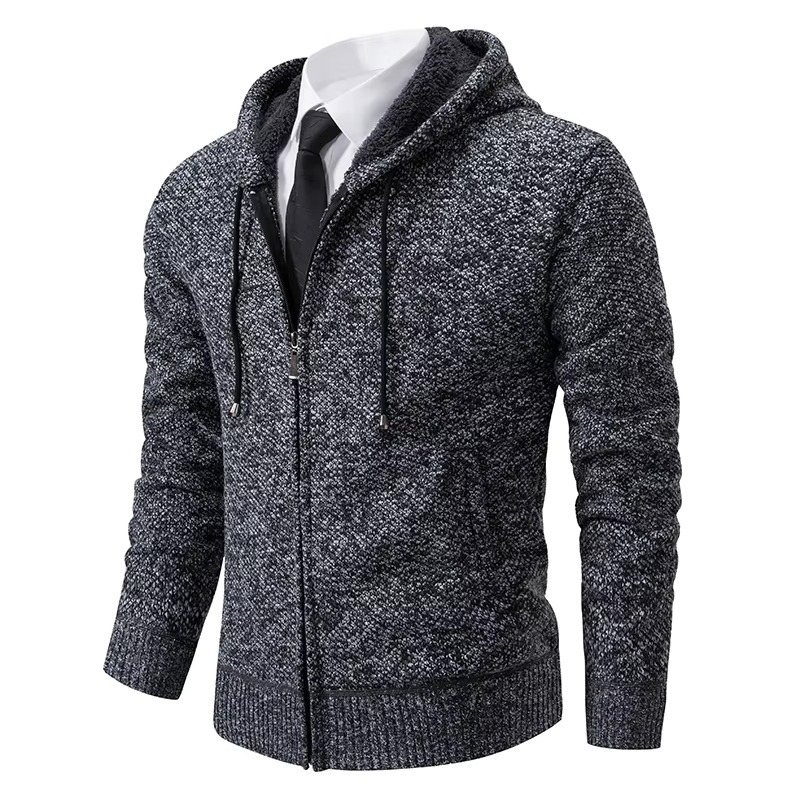 Cardigan Homme Doublé Polaire Avec Col Montant À Fermeture Éclair Chaud Pour Automne Et Hiver Décontracté