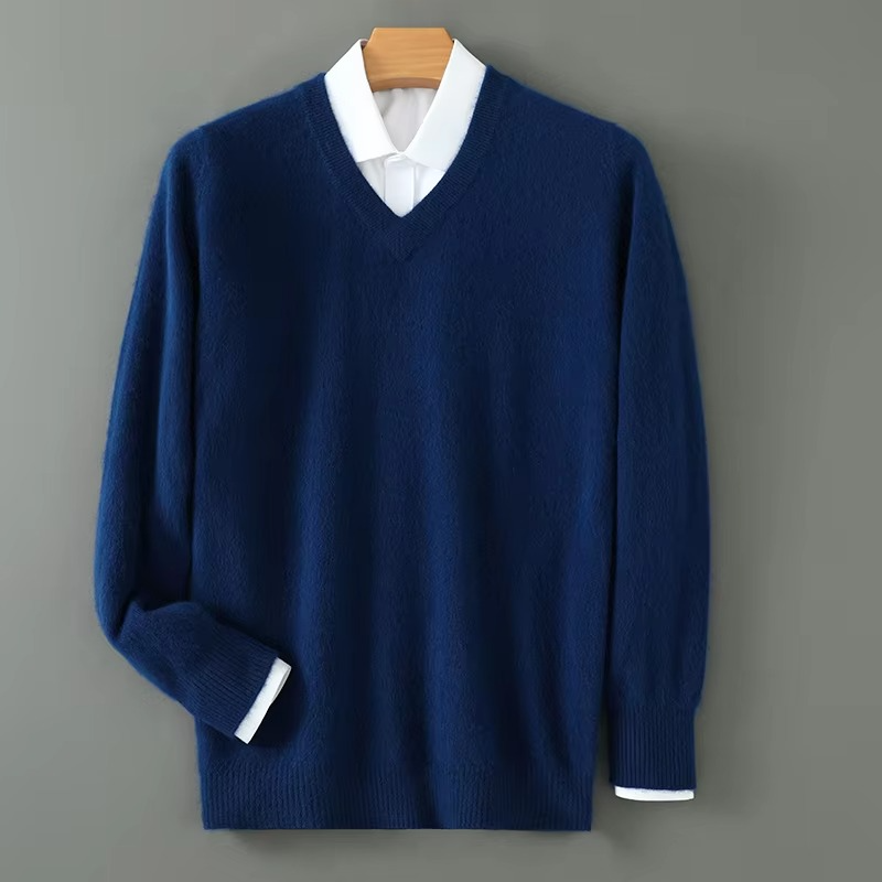 Amawinc Pull Homme Col V En Mélange Cachemire Chaud Coupe Décontractée Grandes Tailles Pour Hiver