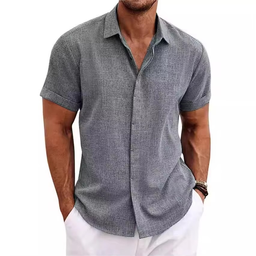 Chemise Pour Homme En Lin Manches Courtes Été Léger Respirante Confortable Pour Chaudes Journées De Voyages