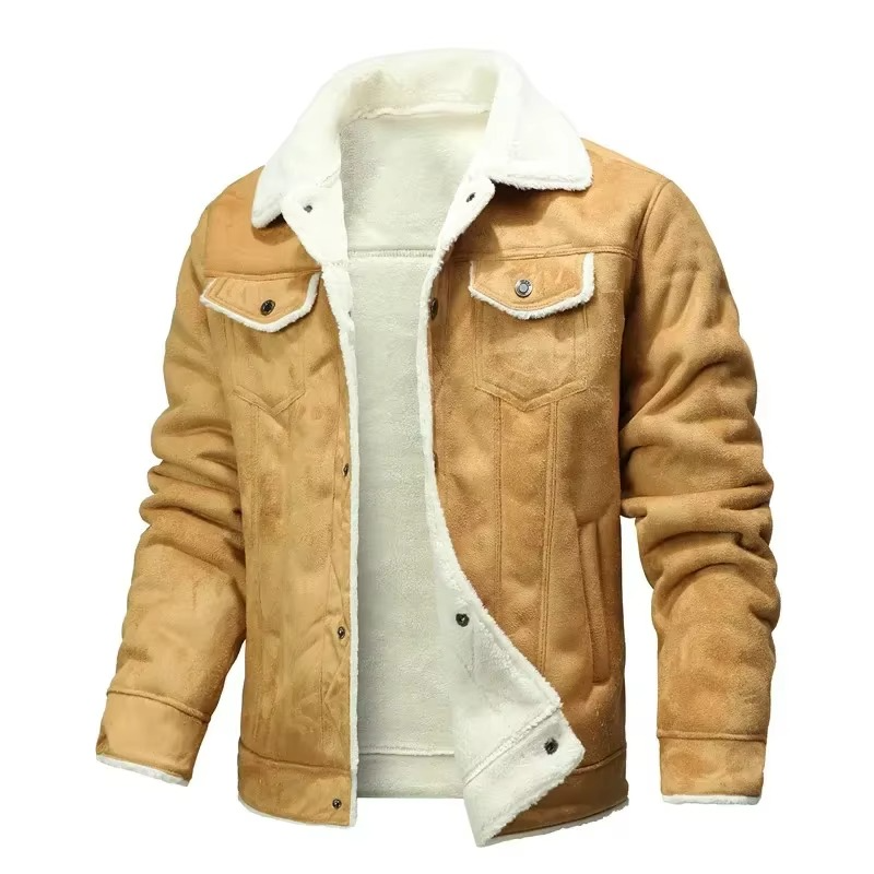 Manteau Homme En Daim De Qualité Supérieure Avec Doublure Épaisse En Polaire Pour Hiver Et Col Rabattu
