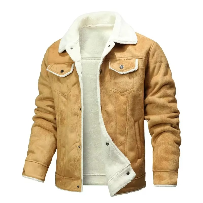 Manteau Pour Homme En Cuir Suède Avec Doublure En Polaire Épaisse Et Col À Revers Premium Pour Hiver