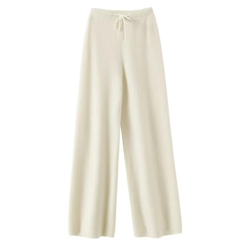 Pantalon Tricoté en Laine à Taille Haute Jambe Évasée Confort Doux pour Automne Hiver