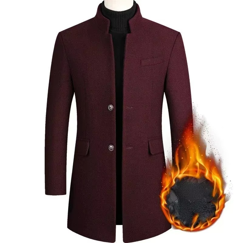 Manteau Trench Long En Laine Mélangée Pour Homme Bourgogne Chaleur Et Style Sophistiqué Pour Automne Et Hiver
