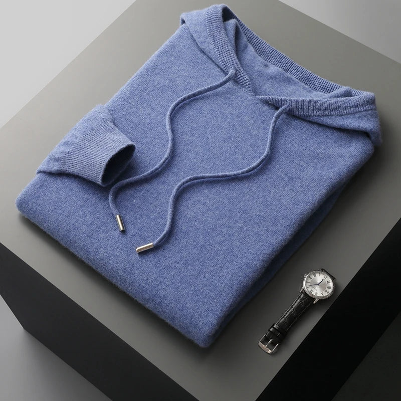 Pull À Capuche Homme En Cachemire 100 Pourcent Coupe Classique Maille Douce Avec Poignets Côtelés