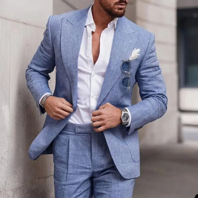 Amawinc Costume Homme Slim Fit Beige Léger Respirant À Simple Boutonnage Flair Nordique Élégant