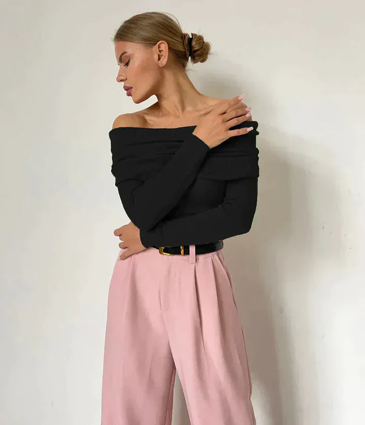 Pull À Épaules Dénudées En Maille Côtelée À Silhouette Ajustée À Manches Longues Nordisk Flair