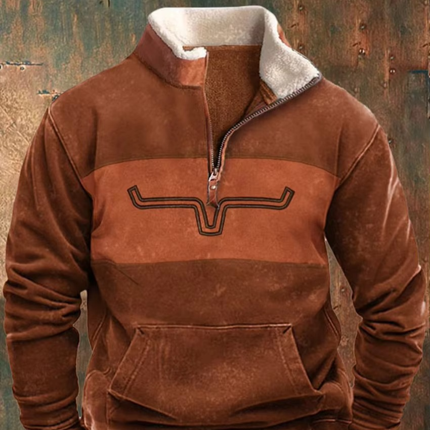 Veste à Capuche Rétro Imprimée 3D pour Hommes avec Col en Cuir et Fermeture Éclair pour Temps Froids