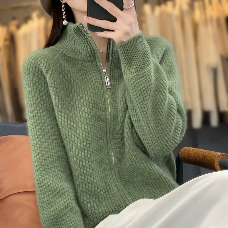 Veste En Laine Pure Charlotte Prestige Avec Fermeture Éclair Lisse Et Épaules Rembourrées