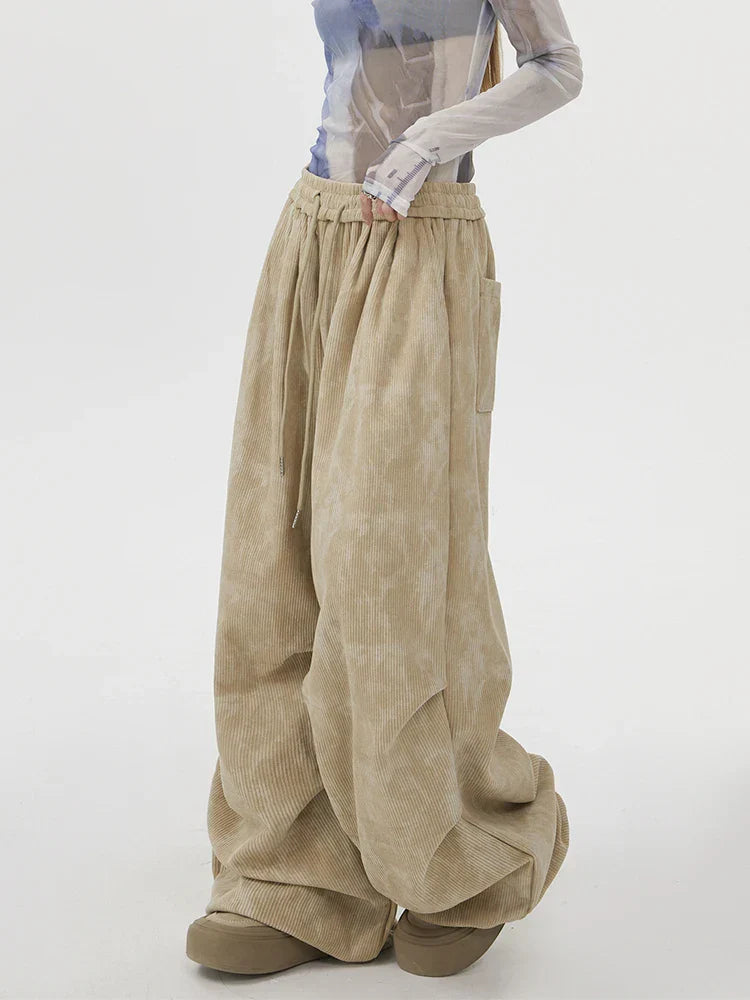 Pantalon Survetement Goth Theory En Velours Cotele Acid Wash Grunge Coupe Droite Lache Poches Multiples