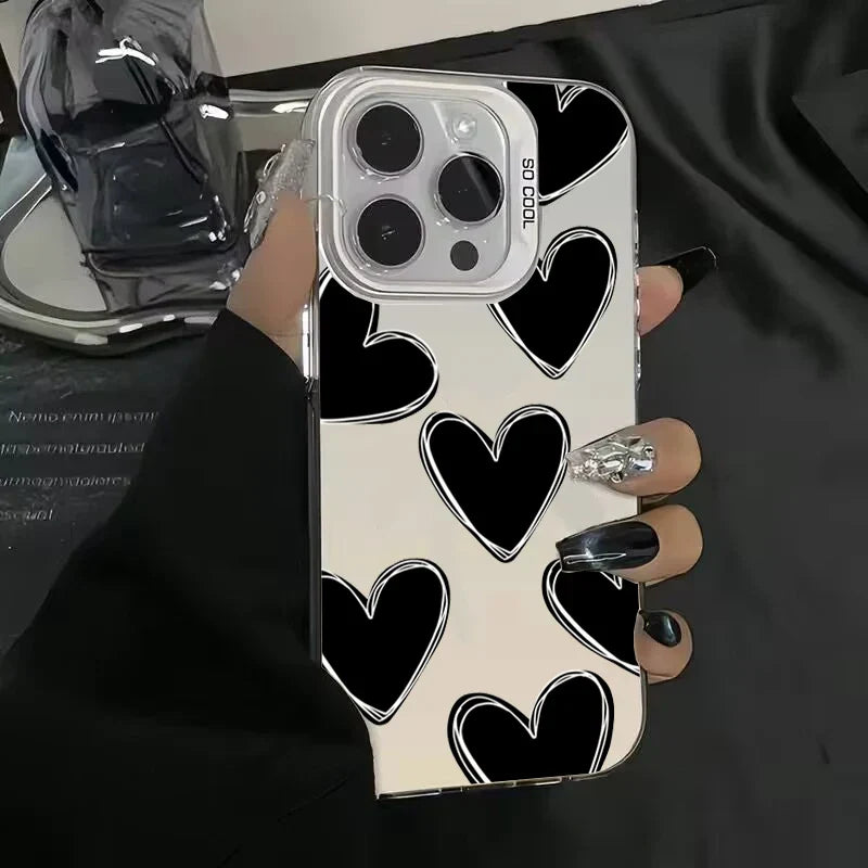 Coque IPhone Chroma Love Finition Argent Électroplaqué Résistante Aux Chocs IMD Cœurs Détails Protection Robuste