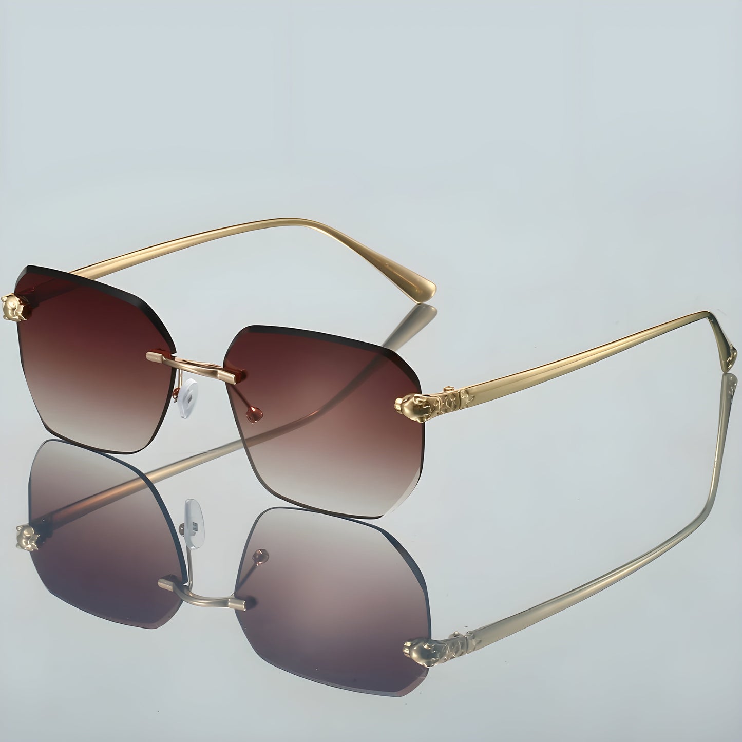Lunettes Sans Monture Octogonales Gradient Anti Reflet UV400 Branches Dorées Légères