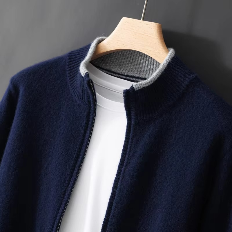 Cardigan Zippé en Cachemire Pur pour Homme, Coupe Loose Décontractée, Pull Luxueux et Confortable