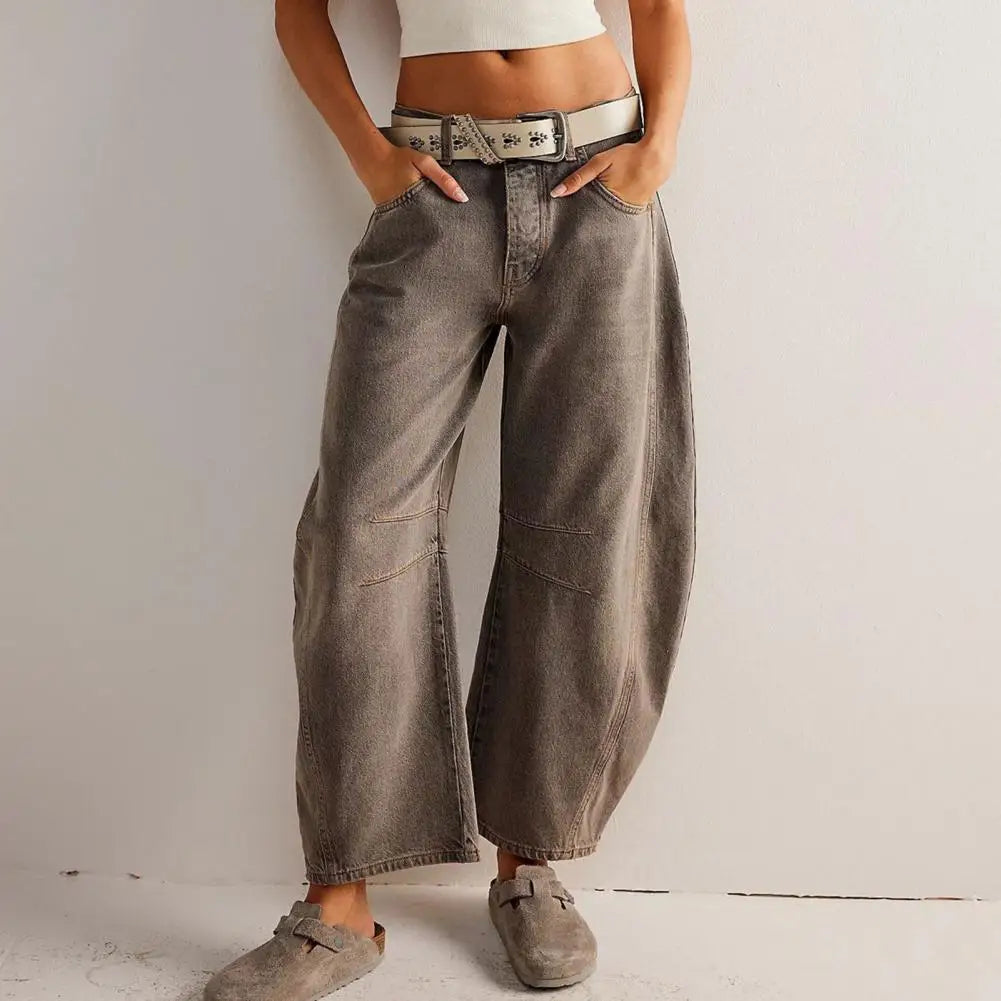 Jean Femme Coupe Décontractée Imprimé Animal Denim Longueur Standard Jambe Barrel Nordisk Flair Confort