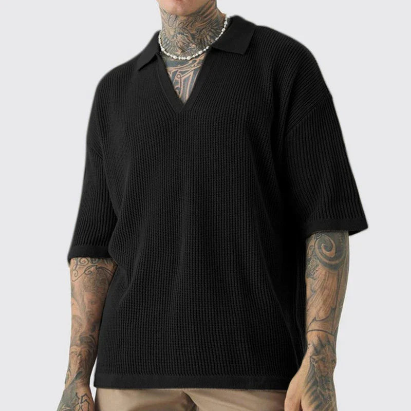Amawinc Calloway Polo En Maille Gaufre En Coton Biologique Pour Homme Avec Col En V Profond Et Coupe Décontractée
