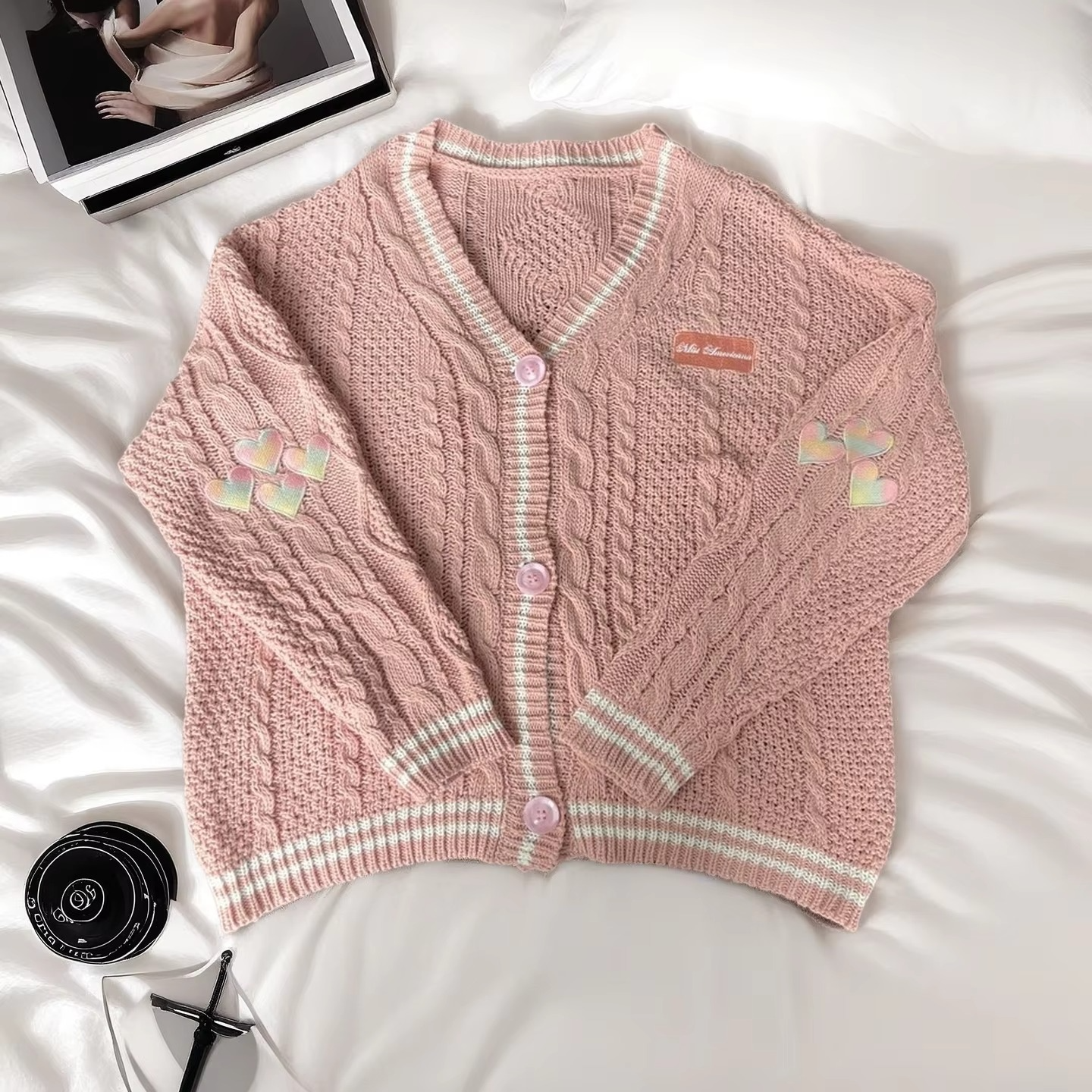 Amawinc Cardigan En Maille Automne Rouge Avec Broderie Feuille Érable Pour Femmes Modernes Confortables Et Élégantes