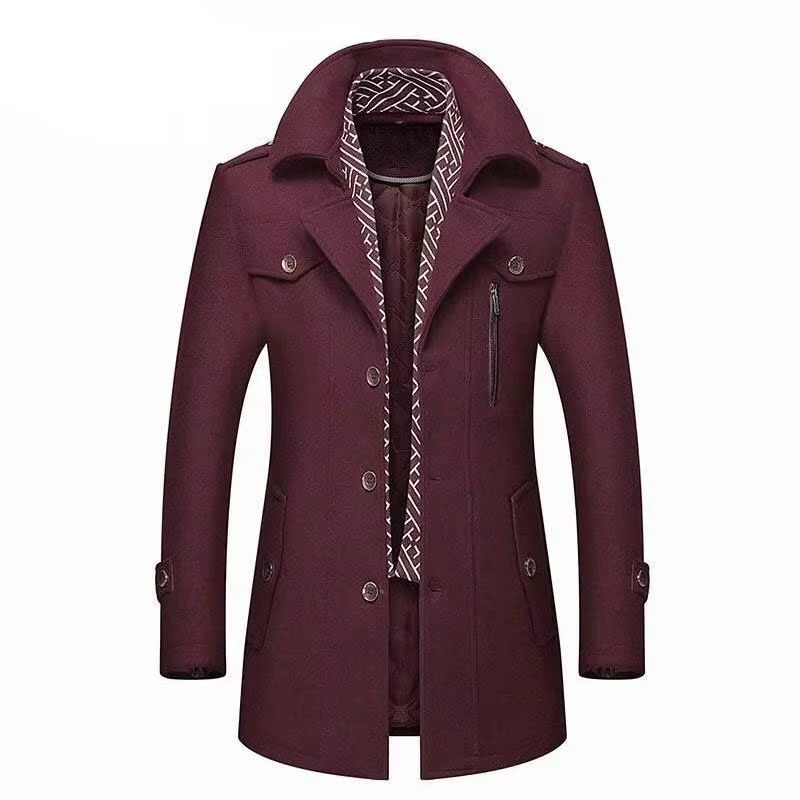 Manteau Hiver Mi Long En Laine Mélangée Pour Homme Avec Col Écharpe Doublé Chaud Amawinc Tailles M À 5XL