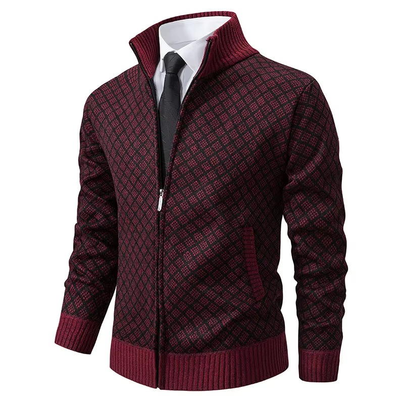 Cardigan Tricoté Pour Homme À Col Debout Avec Zip Léger En Maille Pour Style Décontracté Quotidien Amawinc
