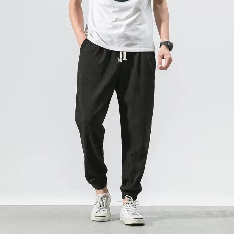Pantalon Décontracté Homme en Coton Lin Coupe Relâchée Harem Avec Chevilles Cuffées Pour le Confort Quotidien
