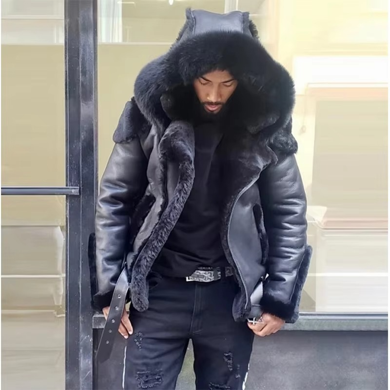 Veste Homme En Cuir Pour L Hiver Avec Col Fourrure Et Doublure En Laine Chaude Durable