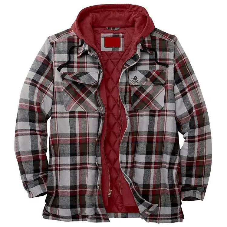Amawinc Veste À Capuche En Coton Patchwork Carreaux Pour Homme Chaude Design Drapeau Américain Tailles S À 5XL