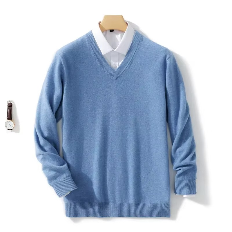 Pull En Mélange De Laine À Encolure V Pour Homme Chaud En Maille Pour L Hiver Coupe Décontractée Jusqu À 5XL Amawinc