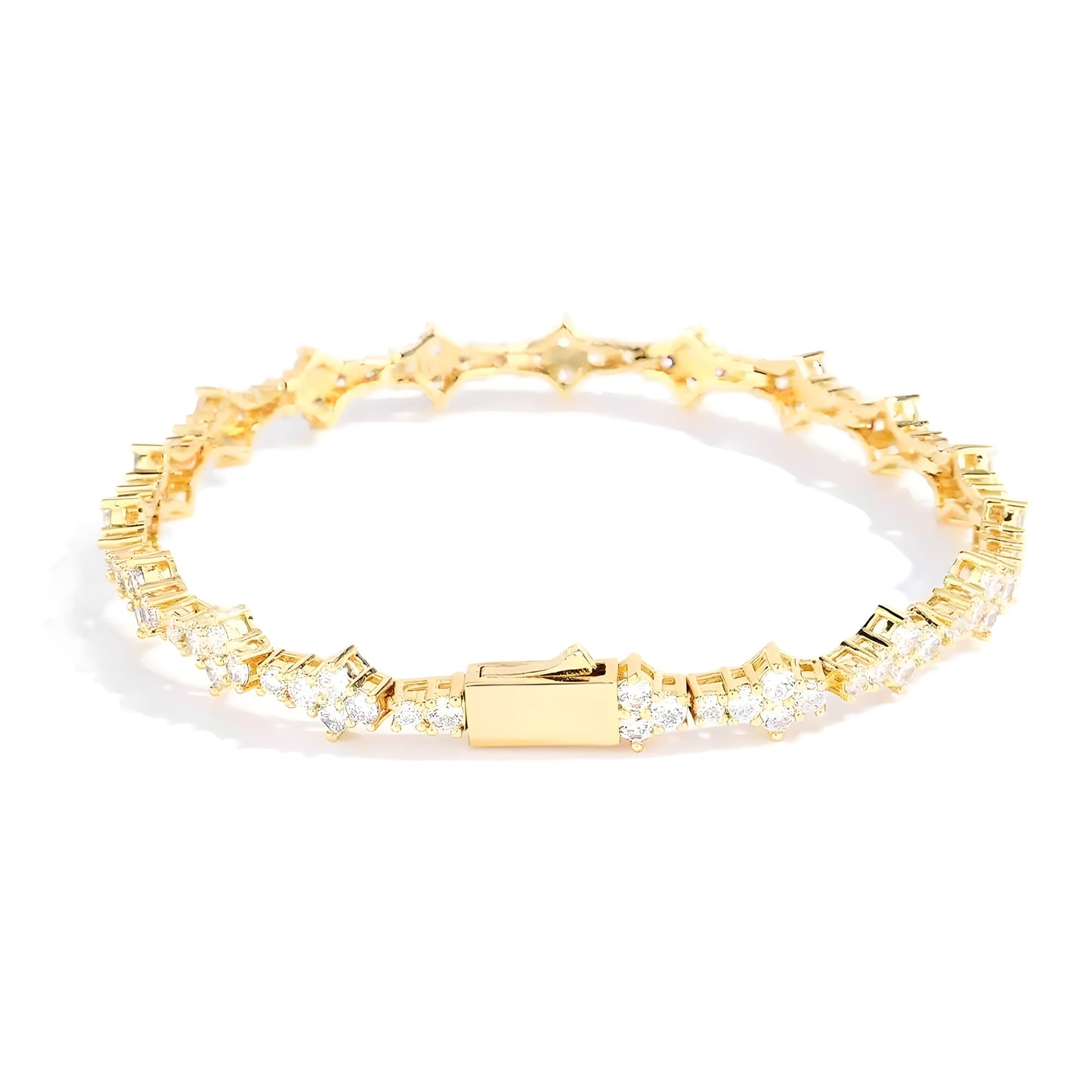 Bracelet Pétales Diamants Quatre Fleurs Strass En Griffes Diamant Forme Chaîne Cable Argent Léger Facile À Fermer