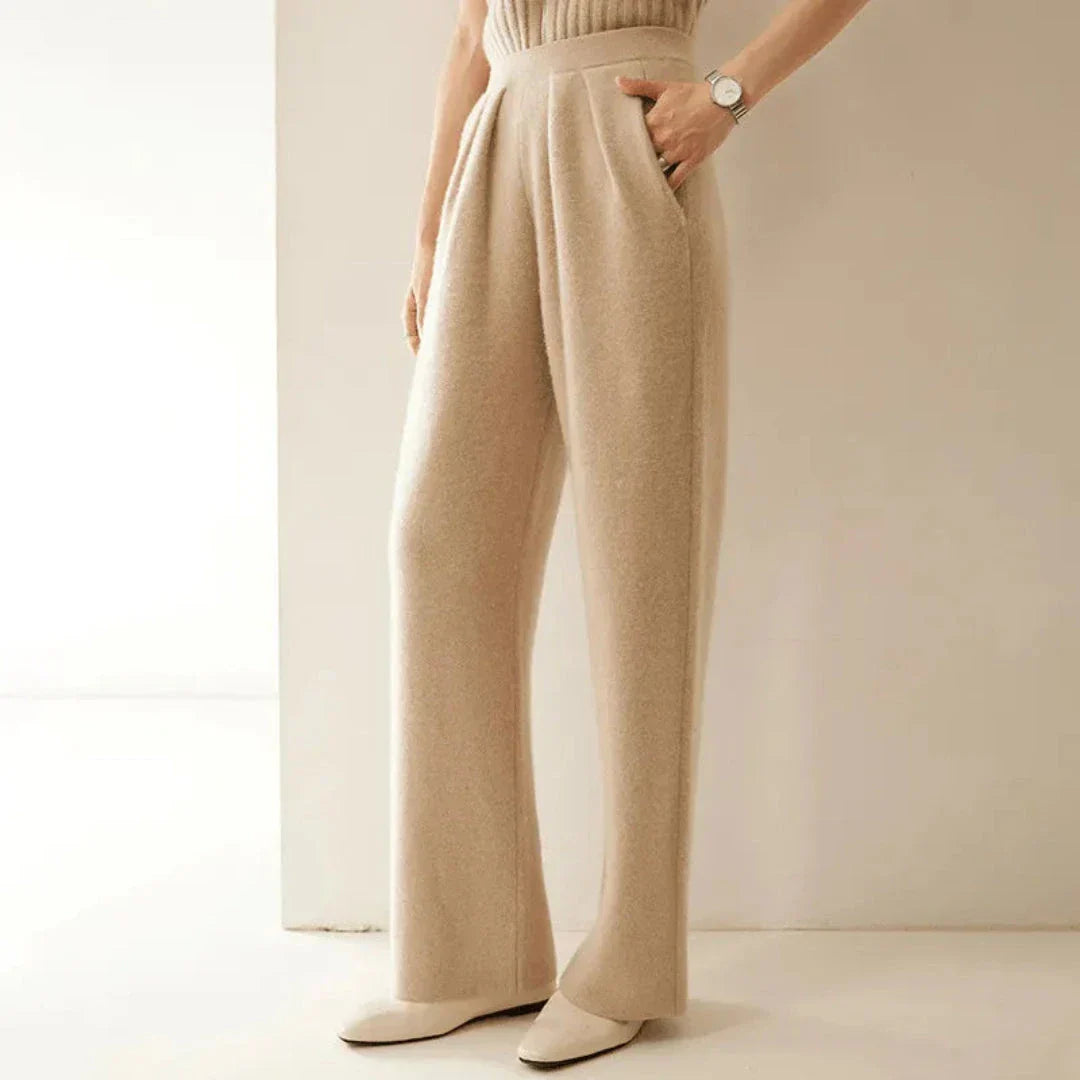 Sabina Pantalon en Cachemire à Jambe Large Taille Haute pour Femme Confort Premium Élégant