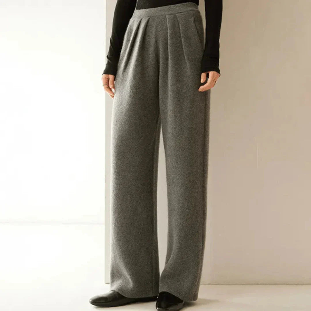 Sabina Pantalon en Cachemire à Jambe Large Taille Haute pour Femme Confort Premium Élégant