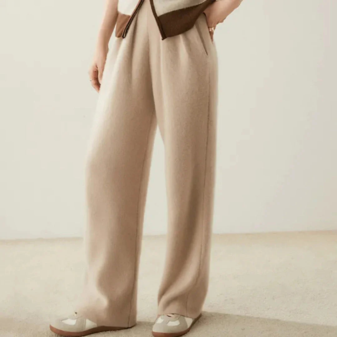 Sabina Pantalon en Cachemire à Jambe Large Taille Haute pour Femme Confort Premium Élégant