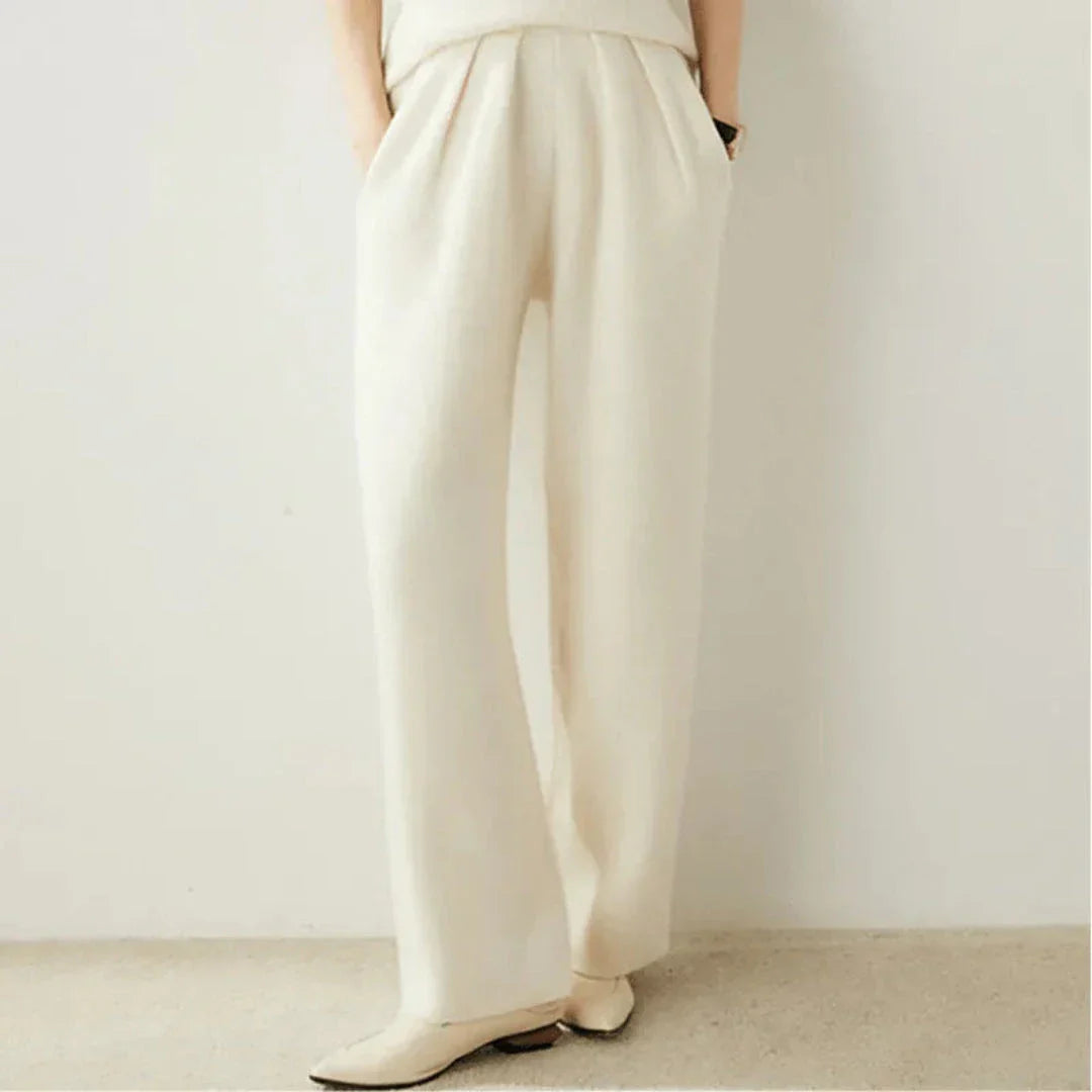 Sabina Pantalon en Cachemire à Jambe Large Taille Haute pour Femme Confort Premium Élégant
