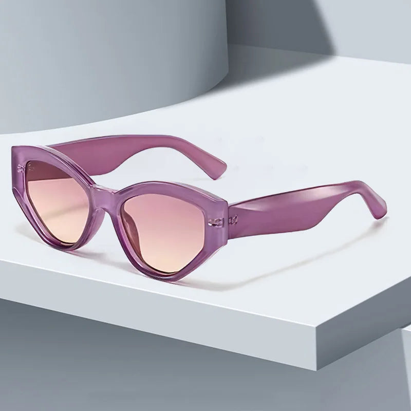 Lunettes de Soleil Sable Curve Cat Eye Acétate Brillant Protection UV400 pour un Style Audacieux