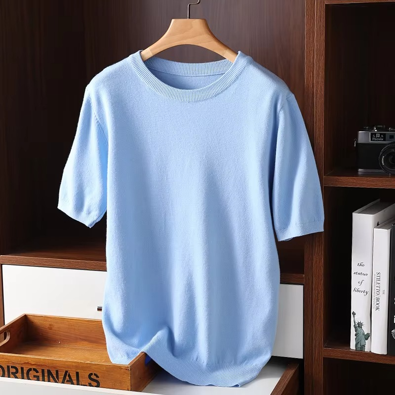 Pull Homme En Cachemire À Manches Courtes Col Rond Amawinc Léger Pour Confort Quotidien