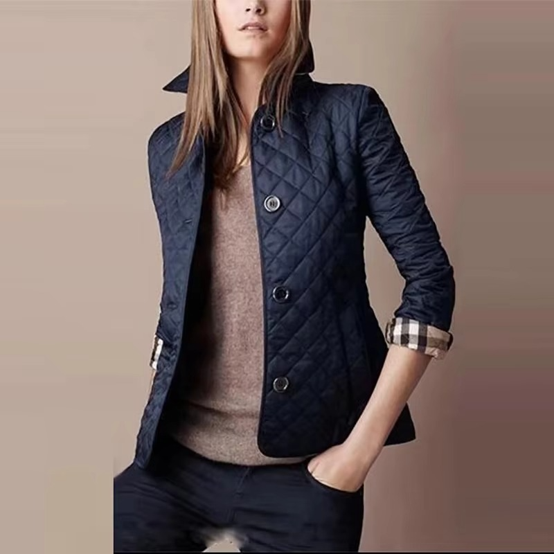 Manteau Hiver Femme À Revers Slim Cintré Avec Poches Rembourrage En Coton Pour Ambiance Quotidienne