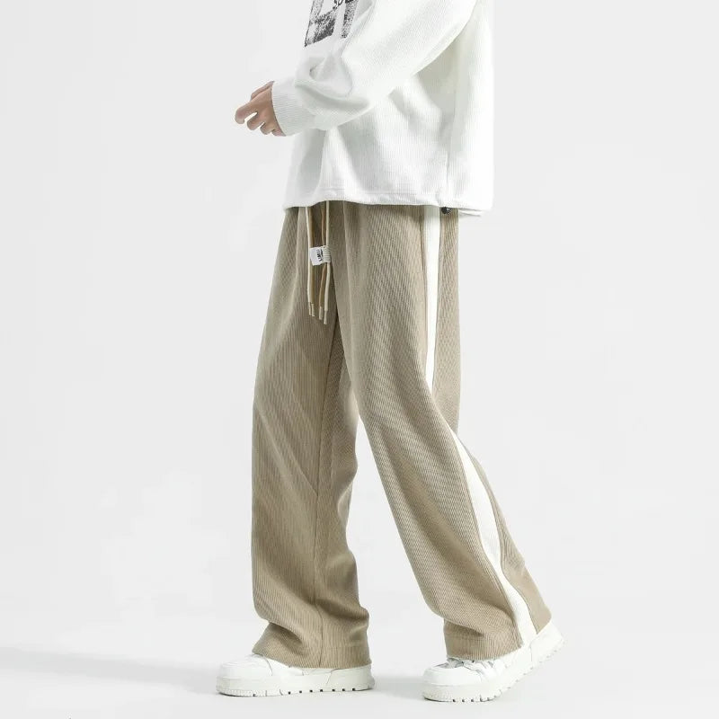 Brayden Pantalon Jogger En Velours Côtelé À Jambe Large Pour Homme À Taille Haute Avec Cordon De Ceinture